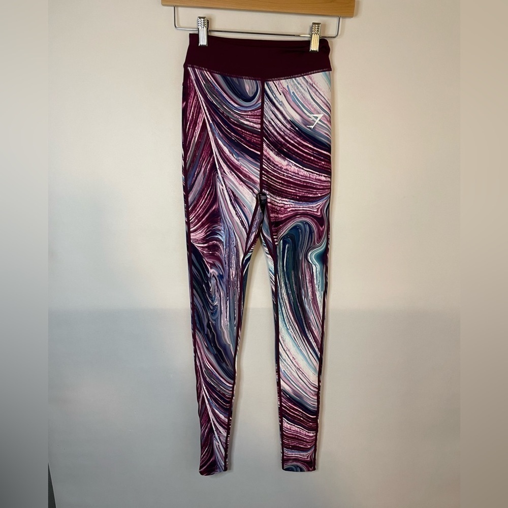 GYMSHARK FLEX TRAINING LEGGINGS PURPLE SWIRLS Marble XS Strada Earth Print